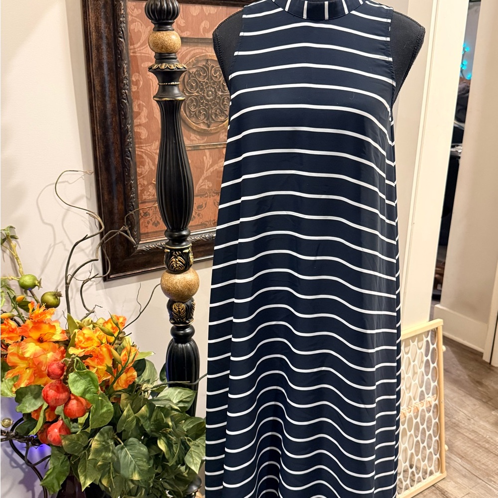 Banana Republic Navy and White Striped Midi Dress